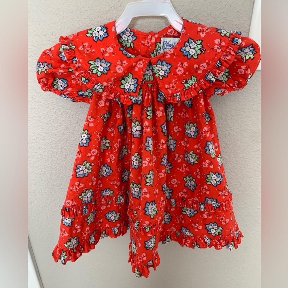 Vintage 90s Red with flowers dress size 12 months - Picture 6 of 9